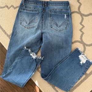 Democracy Blue Distressed Ankle Jeans